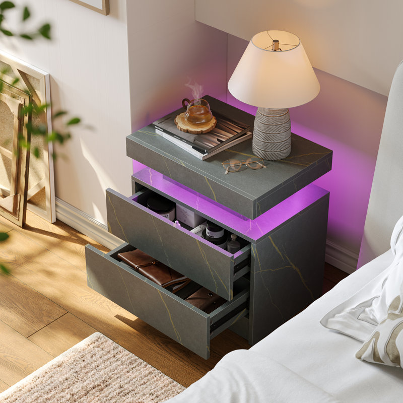 Table de chevet à DEL avec 2 tiroirs - Small Space Solutions, Or / gris