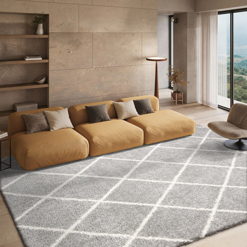 Keana Geometric Gray/Cream Area Rug, Rectangle 8' x 10'