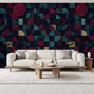 Papier peint adhésif mural à motifs géométriques circulaires à motif géométrique H 69 po x l 96 po amovible auto-adhésif pour chambre à coucher, bureau à domicile