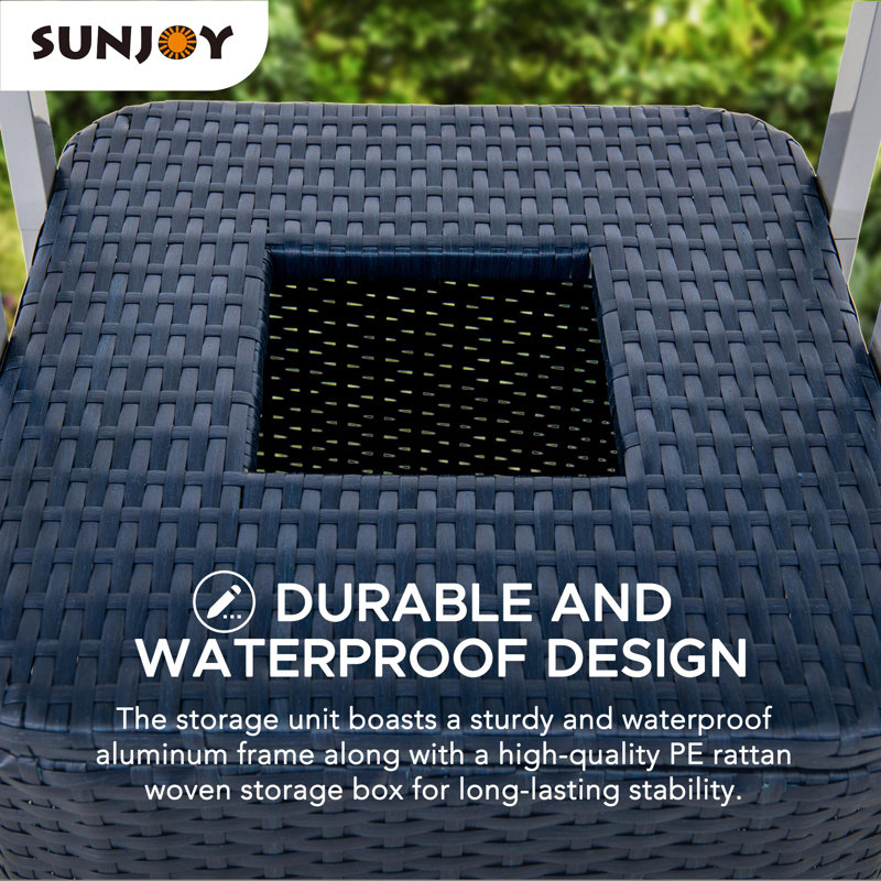 Sunjoy Aluminum Frame Pool Towel Valet Tower with 2-Tier Shelves and A Large All-Weather Wicker Storage Basket for Dirty Towels