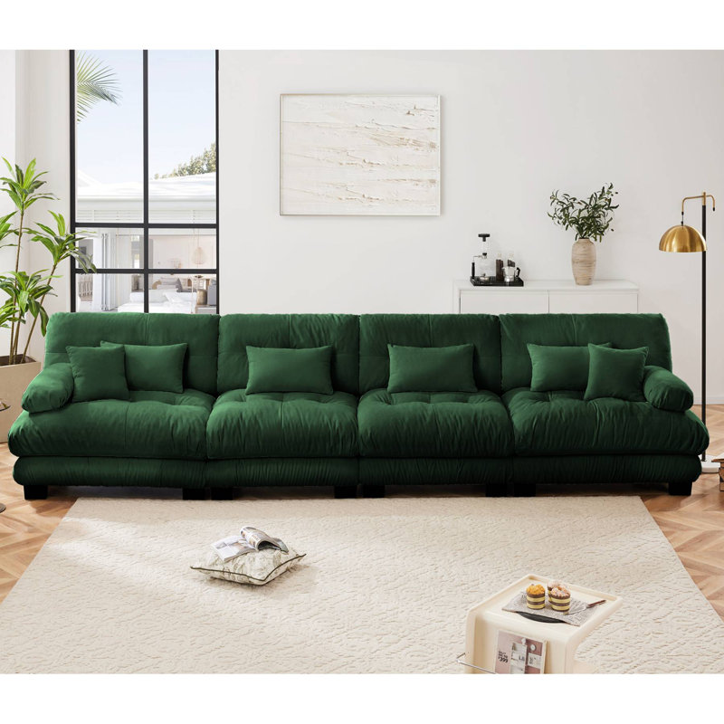 Canapé modulaire capitonné en chenille pour salon, 35.4" H x 173.2" W x 36" D, Vert
