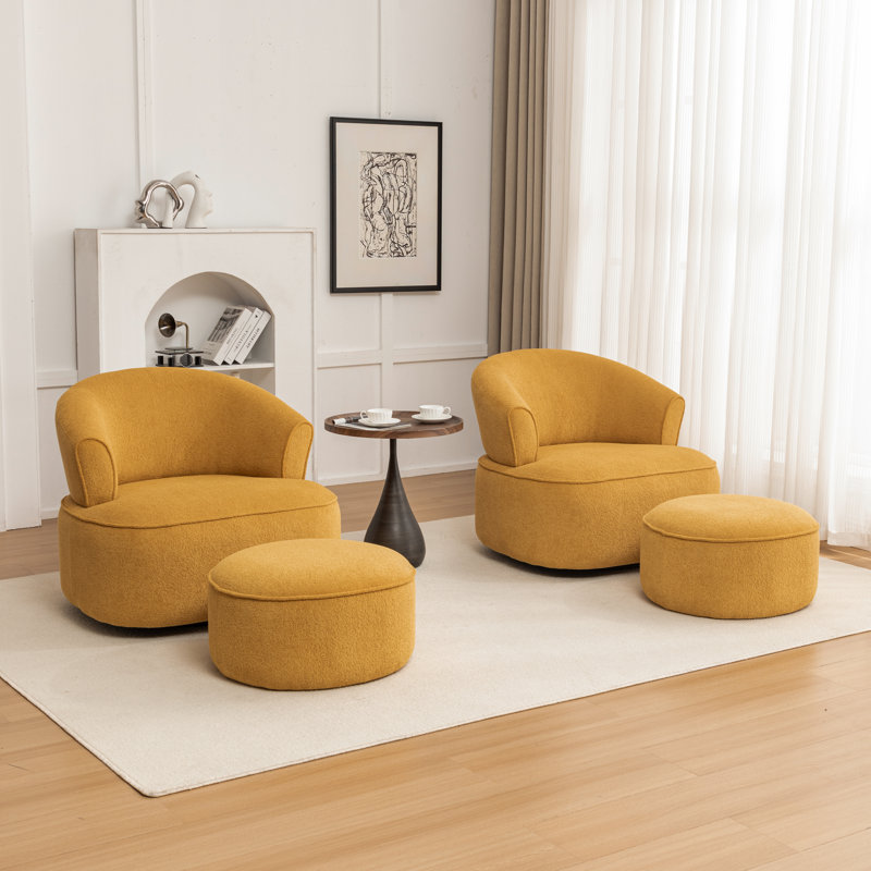 Armenakis 33'' Wide Upholstered Polyester Swivel Chair With Ottoman, Yellow Polyester