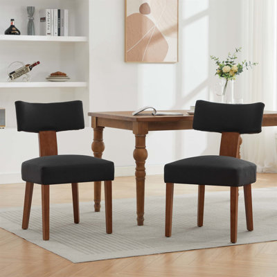 Ensemble de deux chaises de salle à manger sans accoudoirs modernes avec dossier incurvé et pieds en bois massif, parfait pour la salle à manger et le salon