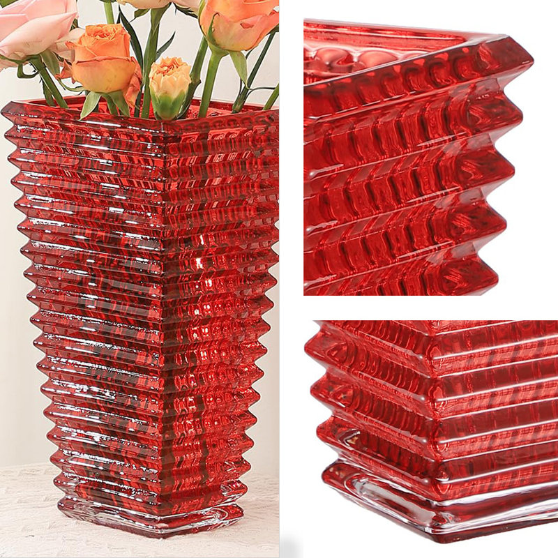 Small Crystal Flower Vase Set Of 4, Flower Vases For Living Room, Bedroom, Kitchen, Dining Table, Red