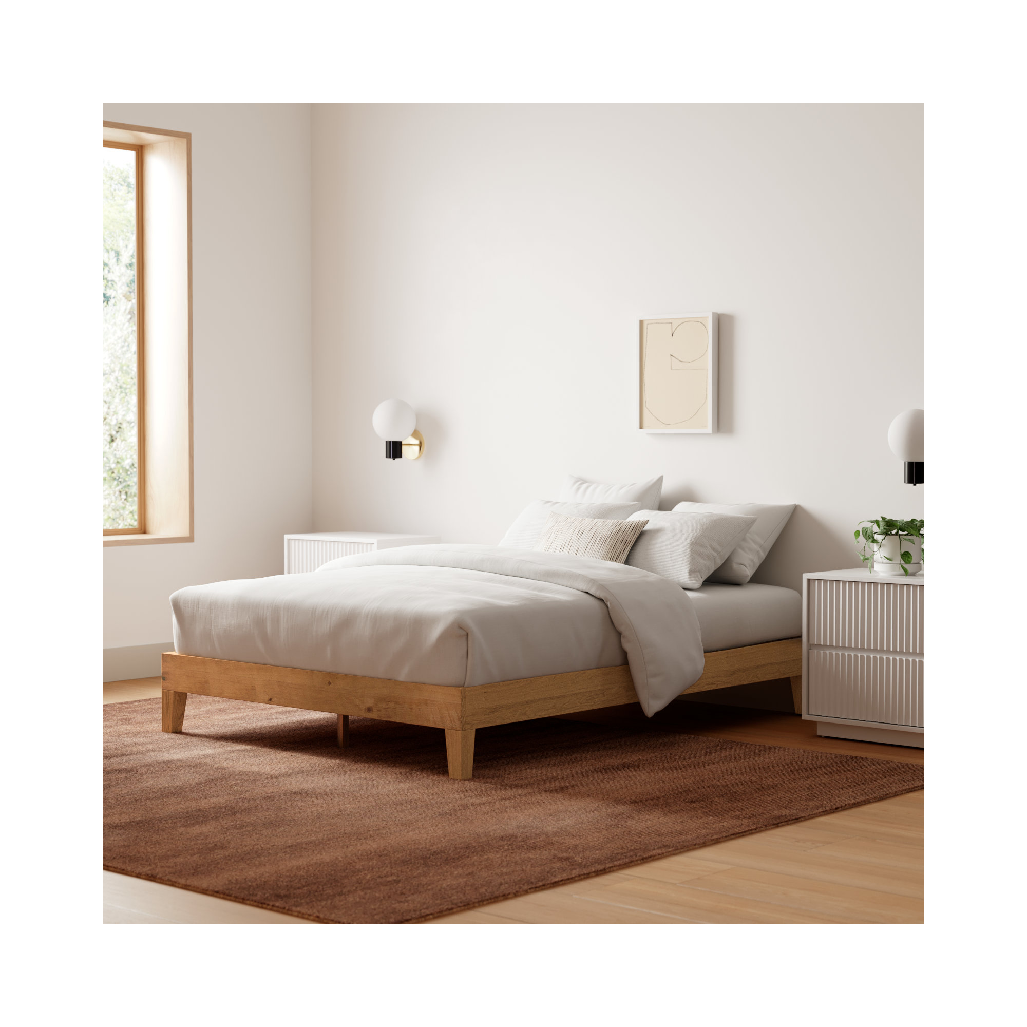 Amaryn Solid Wood Bed, Queen, Natural