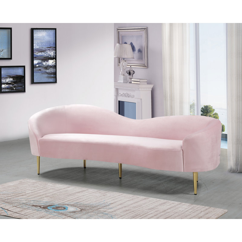 Canapé courbé en velours 85,5 po Ritz, Velours rose