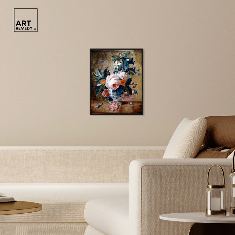 Art mural Jan Vase Jan Van Huysum, Cadre noir, H 21 po x l 17 po