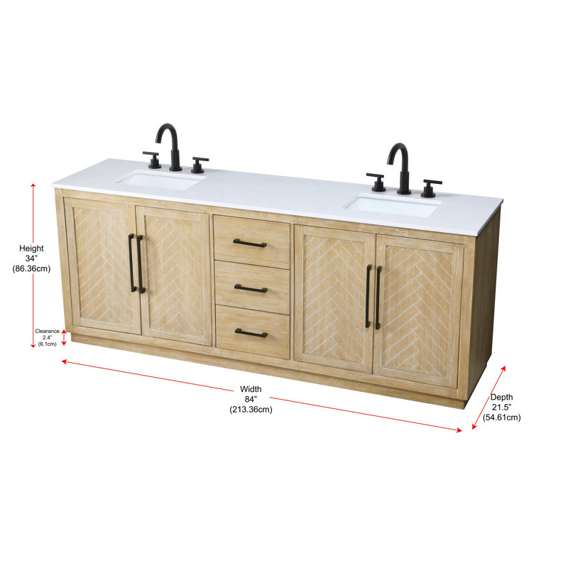 84 inch Double Bathroom Vanity, Linen Oak