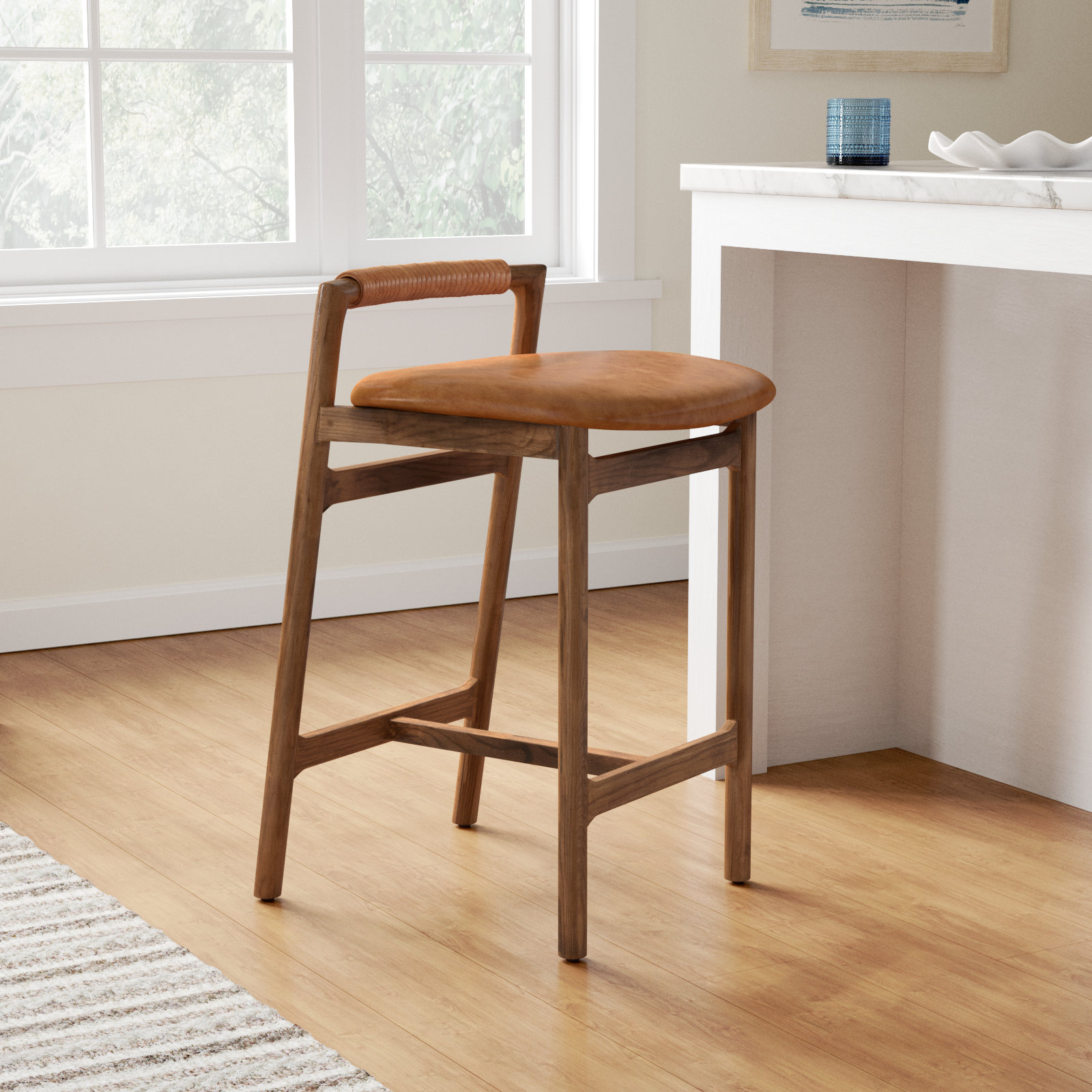 Solene Bar Stool, Counter Stool (26" Seat Height), Haven Tobacco/Genuine Leather, Lamont Nettlewood