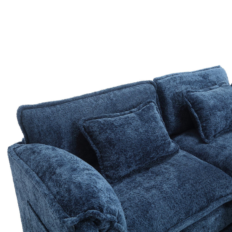 Causeuse de style moderne avec accoudoirs amovibles, Chenille bleue marine, H 31,1 po x l 76,8 po x P 29,5 po