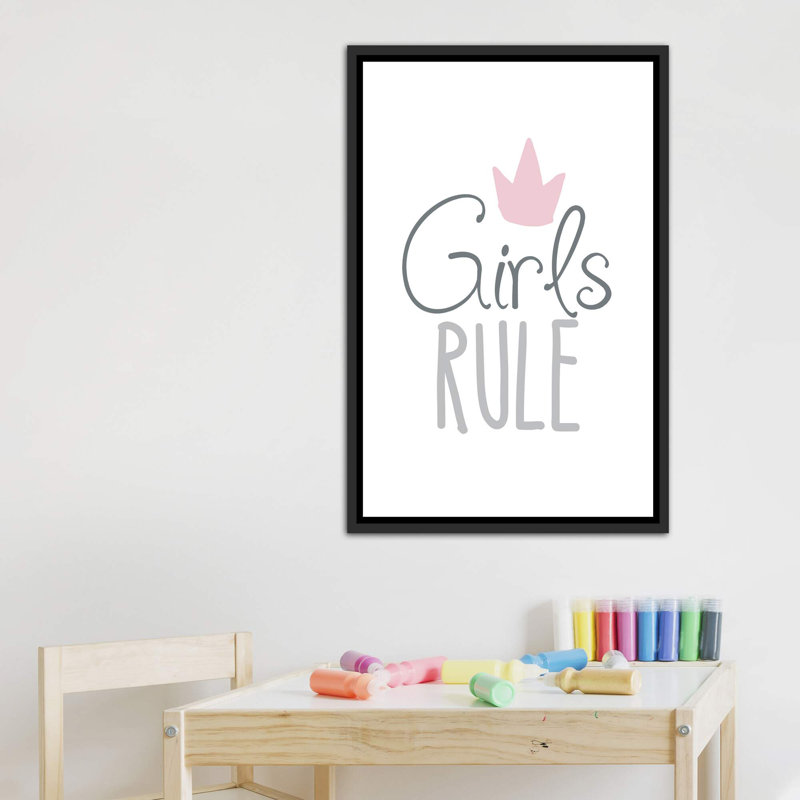 «Girls Rule», reproduction d'art textuel, Pas de tapis, H 40 po x l 26 po x P 1,5 po, Toile avec cadre noir patiné