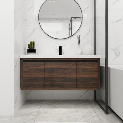 Armoire de salle de bain 48 po avec lavabo, portes et tiroir à fermeture en douceur, fixation flottante