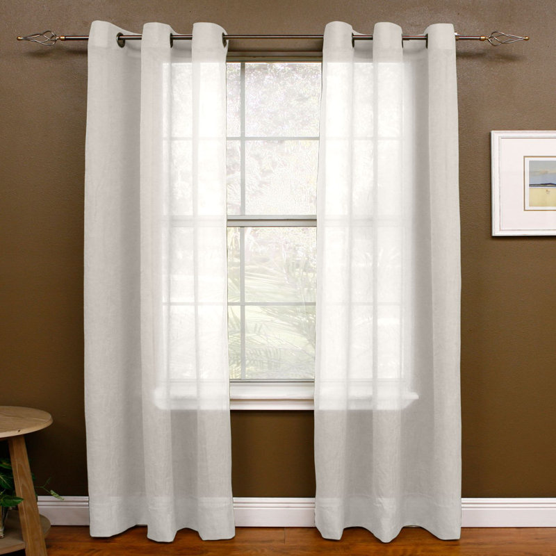 Crotzer 100% Polyester Sheer Voile Solid Color Curtain Panel with Grommet Top, Linen, 48" W x 108" L