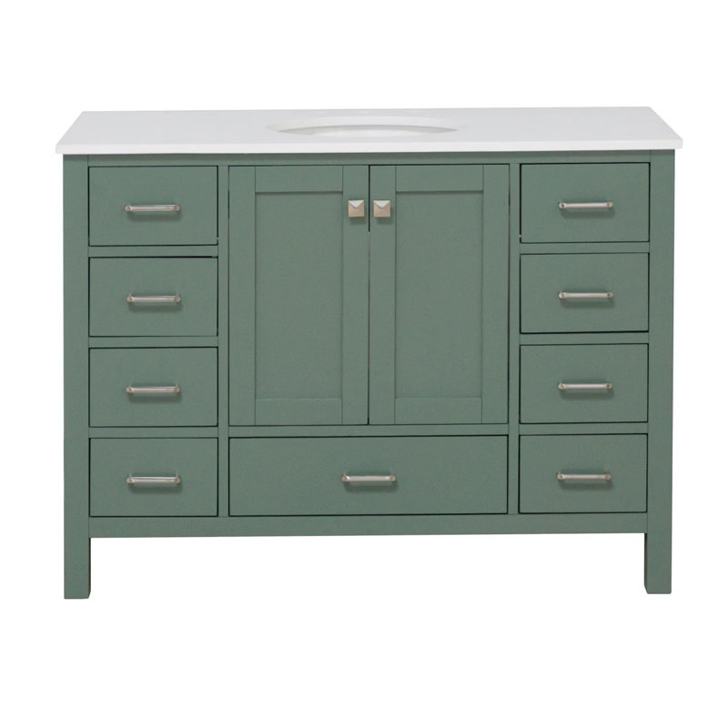 Ensemble de meuble-lavabo simple 48 po Claudett, Vert sauge, Blanc d'ingénierie
