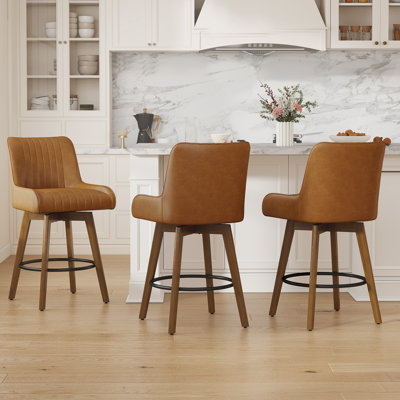 Extra-Wide 360° Swivel Bar Stool With Pocket Spring Seat & Solid Wood Base
