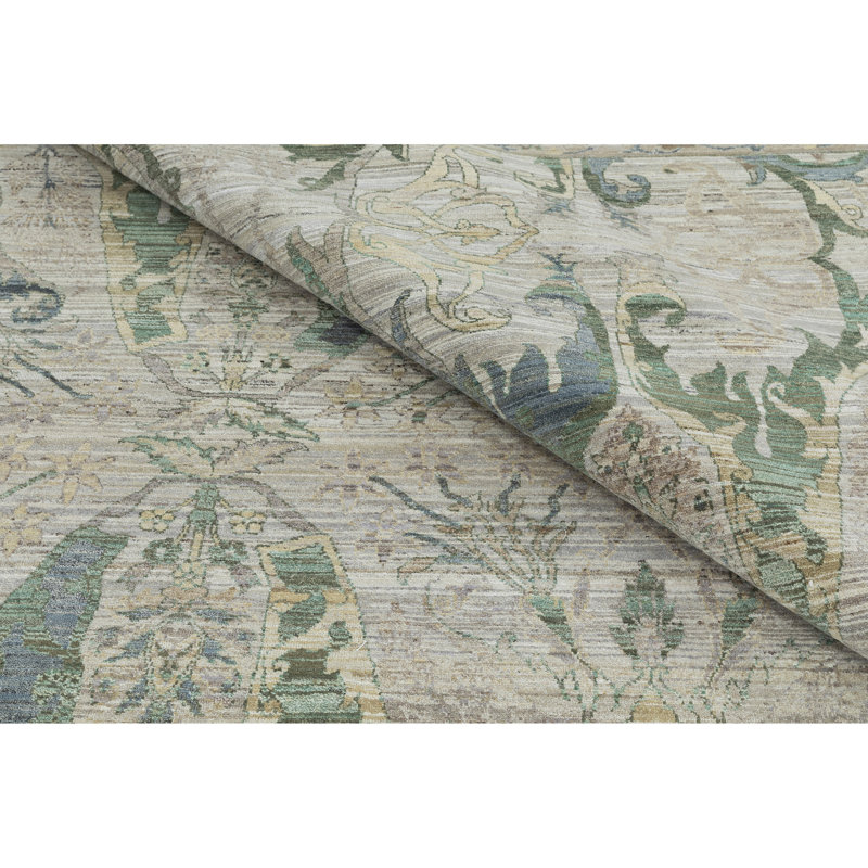 High-Quality Hand-Knotted Ivory And Beige Area Rug, Rectangle 12' x 15'