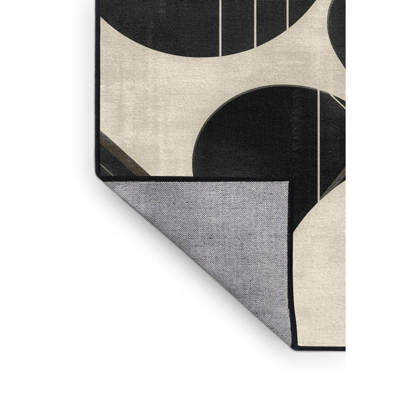 Machine Washable Carlstadt Mid-Century Modern Geometric Rug in Black – Black Binding, 4' Round
