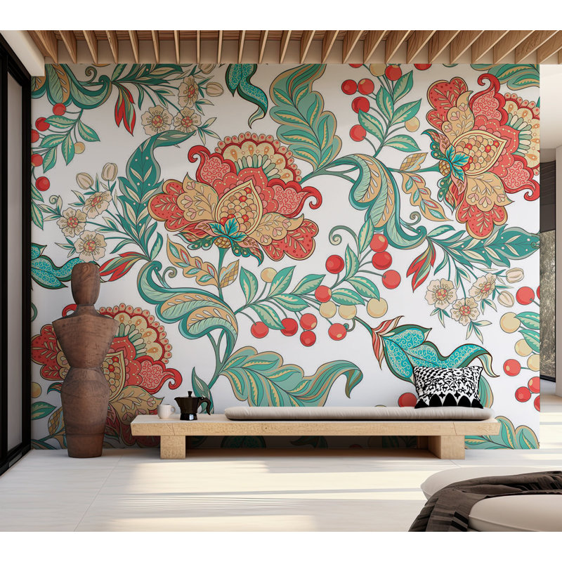 Adhésif mural pelez et collez - Motif floral bohème, L 40,92 po x l 57 po