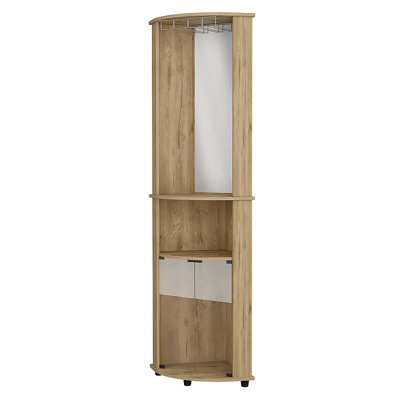 2-Door 2-Shelf Corner Bar Cabinet With Glass Rack Macadamia