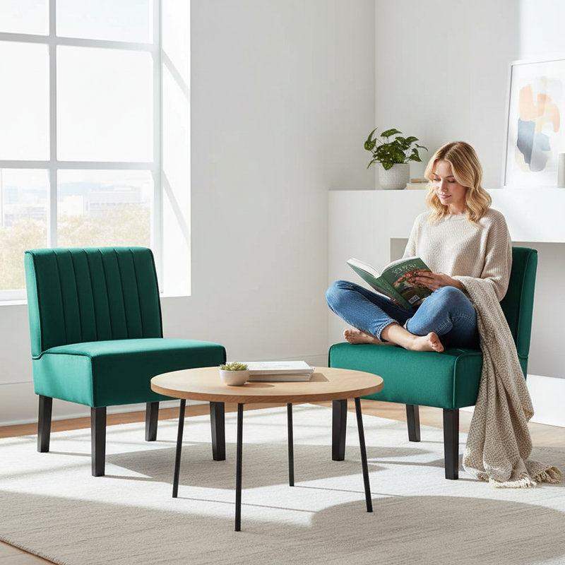 Antanina Wide Slipper Chair, Green Velvet