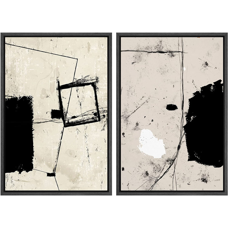 Ensemble de 2 peintures encadrées sur toile, H 24 po x l 32 po x P 1,5 po, Noir