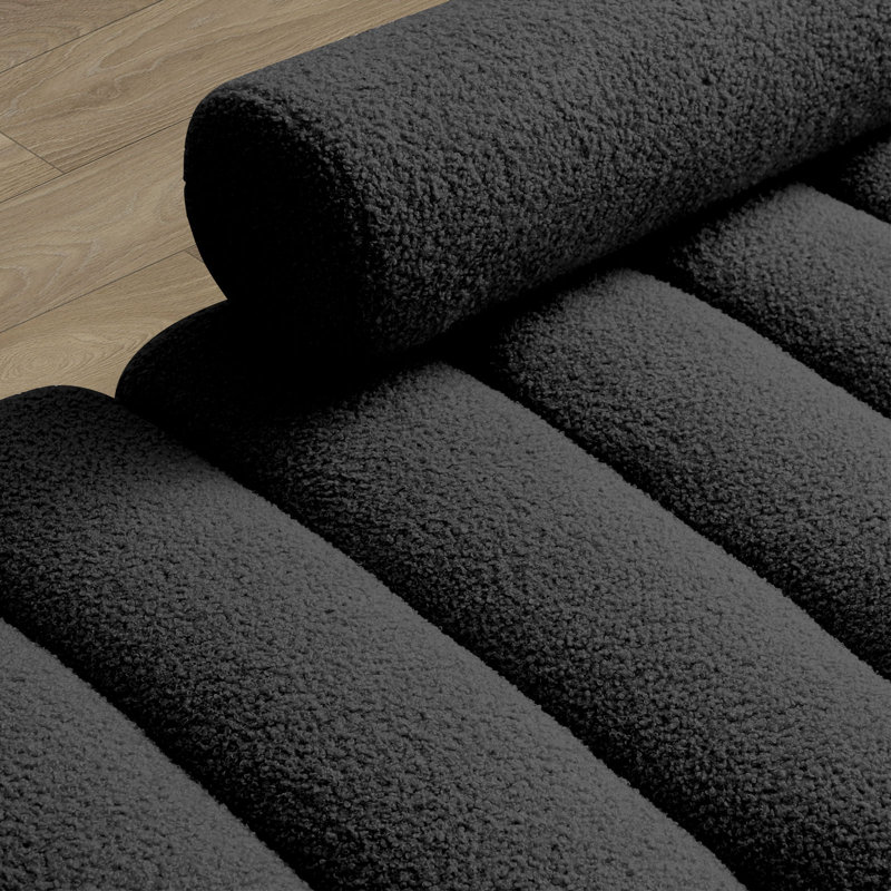 Phip 53.2" Wide Faux Fur Upholstered Bench, Black