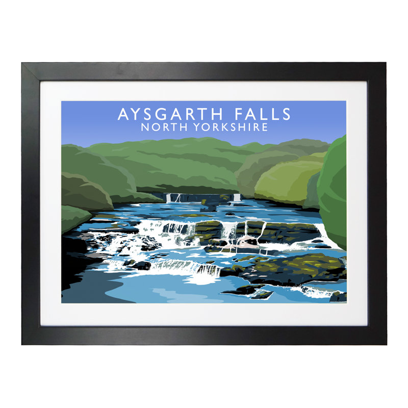Aysgarth Falls by Richard O'Neil - Print, Black Wood Frame, 44 cm H x 54 cm W x 2.2 cm D