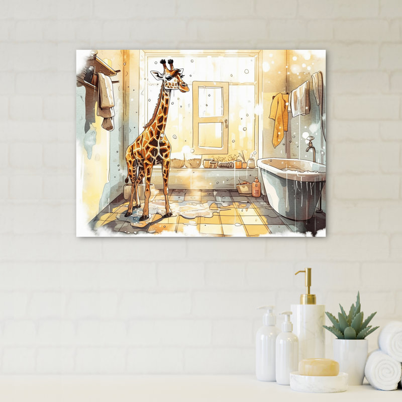 Girafe brune dans la salle de bain III - animaux, girafe, art mural pour la salle de bain, H 16 po x l 32 po x P 1 po