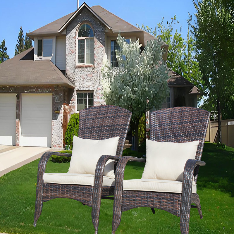 Chaise de patio avec coussins (coussin beige), Brun