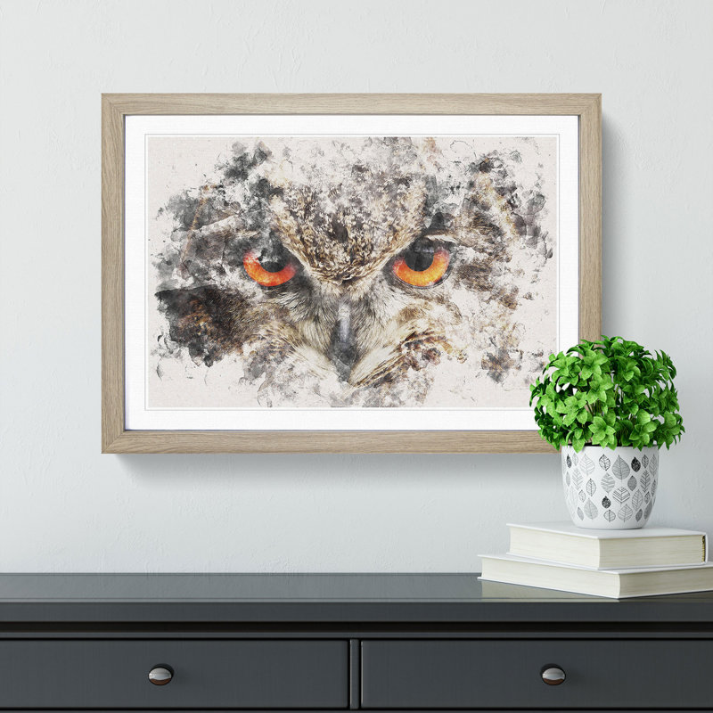 Great Horned Owl - Picture Frame Painting Print, Oak Framed, 36cm H x 48cm W x 2cm D
