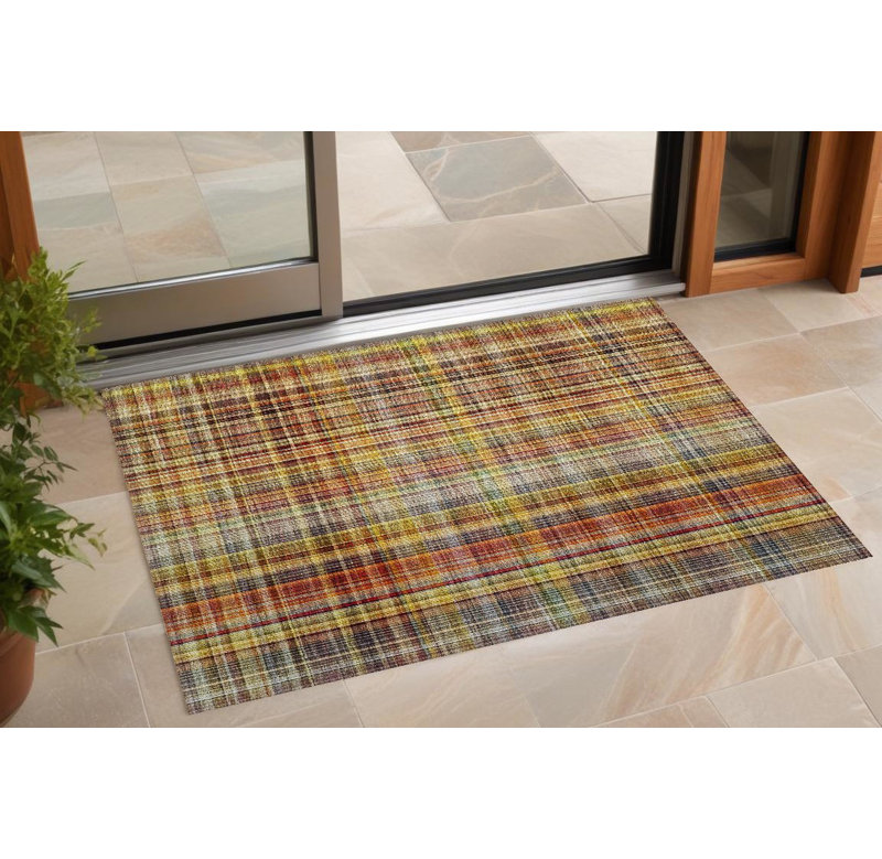 Orange Plaid Washable Non Skid Indoor Outdoor Area Rug