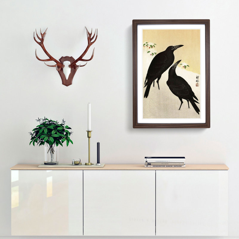 Crows in the Snow by Ohara Koson - Picture Frame Painting Print, Walnut Framed, 36cm H x 27cm W x 2cm D