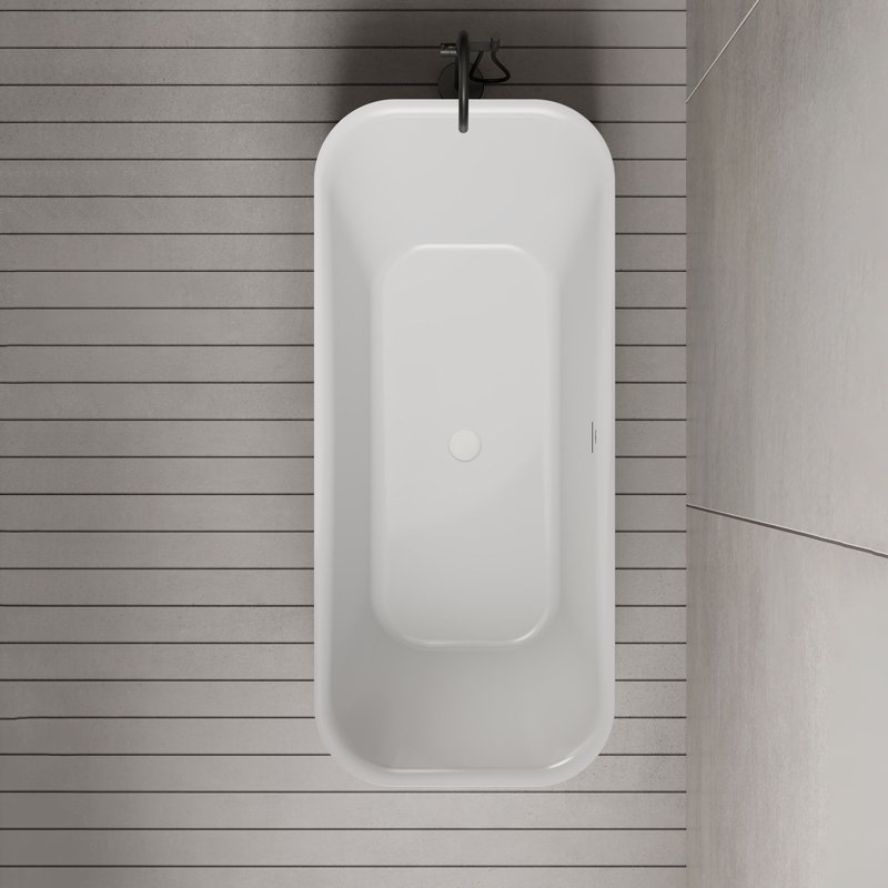 MonBlari 51" X 27" Freestanding Acrylic Soaking Bathtub with Overflow and Pop-up Drain For Bathroom, Glossy White