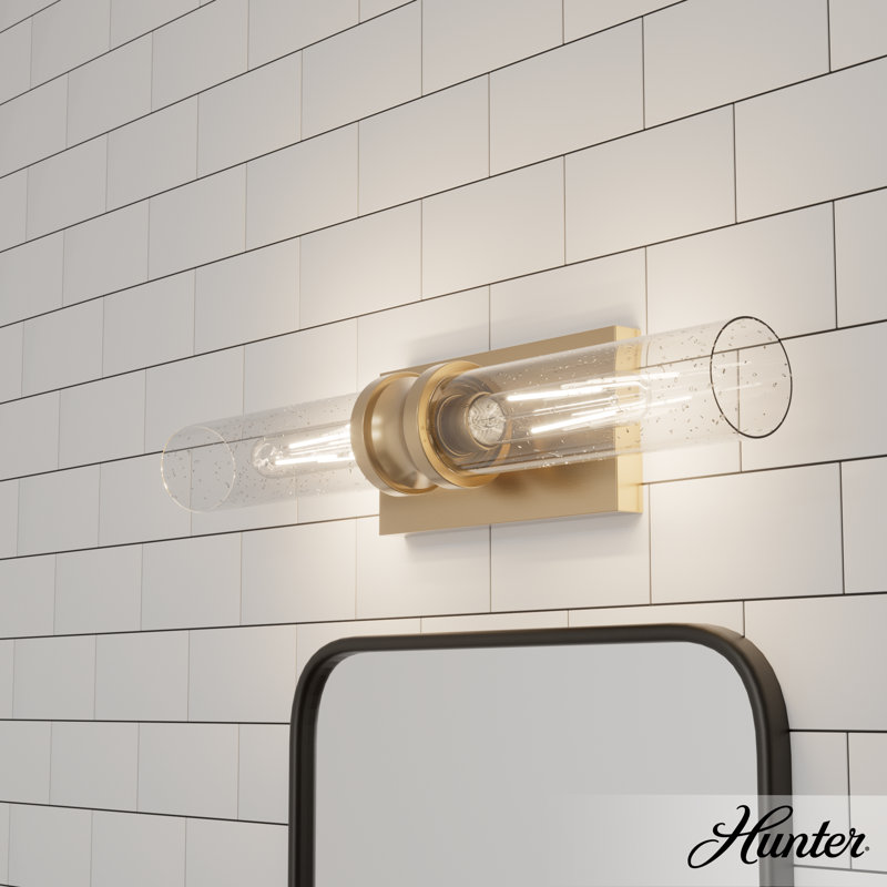 Lenlock 22" Gold Vanity Light with Clear Seeded Glass Shades
