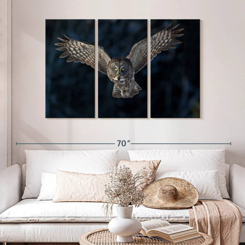 Brampt Flying Gray Owl, 32" H x 50" W