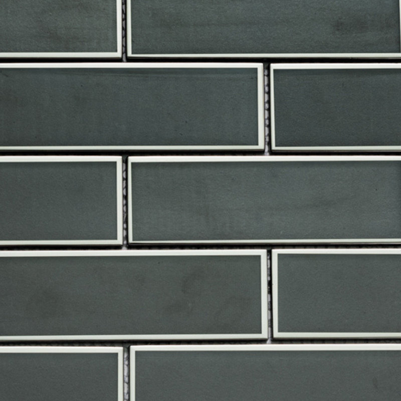 Athena Black 2" x 6" Matte Glass Mosaic Wall Tile, Silver