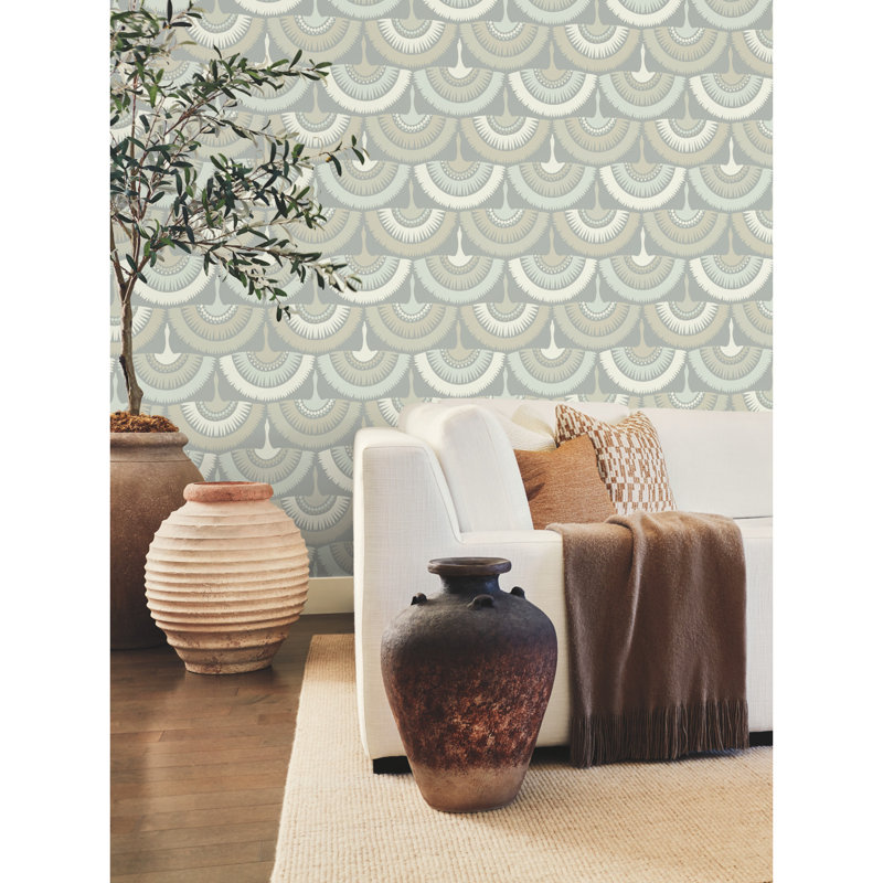 Papier peint plumes et franges Summerlin, Gris