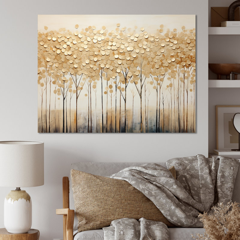 Minimalisme Golden Trees Harmony sur toile, H 24 po x l 32 po x P 1 po, Toile tendue