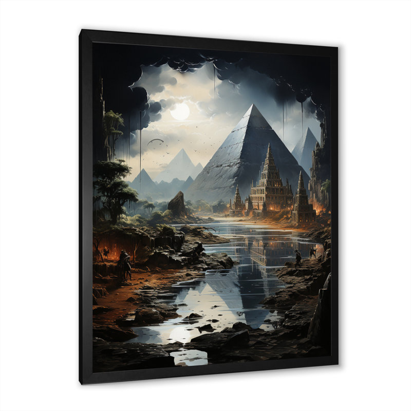 «Pyramid Ancient Echoes II - Cityscapes», art mural sur toile, L 12 po x H 20 po, Cadre photo noir