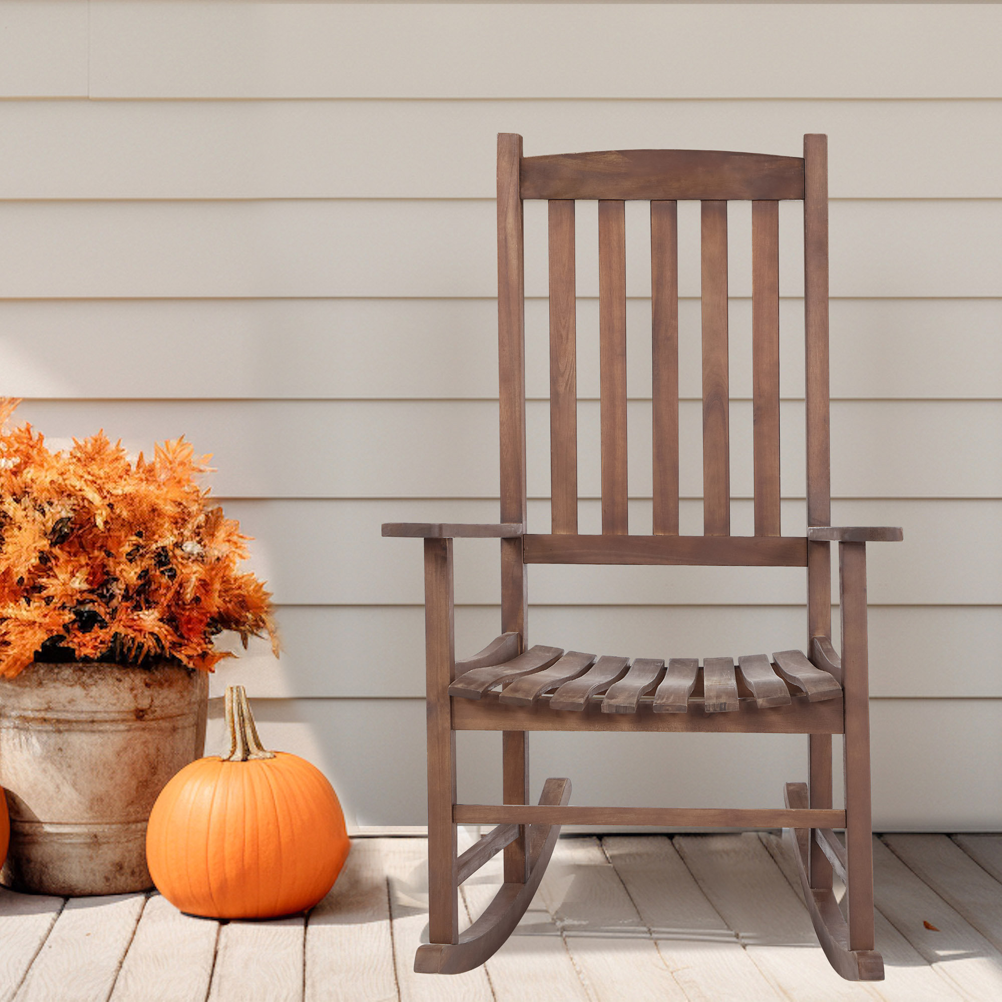 Winston Porter Outdoor Acacia Wood Rocking Chair Brown, Rustic ...