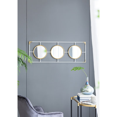 Décoration murale miroir avec - blanc doré, touche contemporaine, 43,5 x 15,5 pouces, miroirs décoratifs blancs, simple 43,3 x 0,8 x 15,7