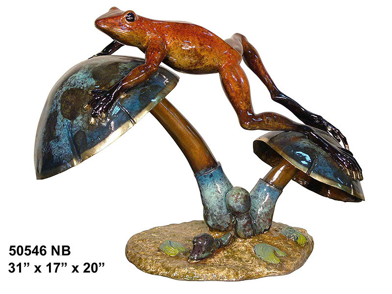 Sculptures & Beyond Frog on Mushroom Cast Bronze Sculpture – Lost-Wax Bronze with Hand-Applied Patina – Whimsical Nature & Garden Decorative Art for Home, Garden, Patio & Outdoor Décor – Mushroom Monarch – 20"H