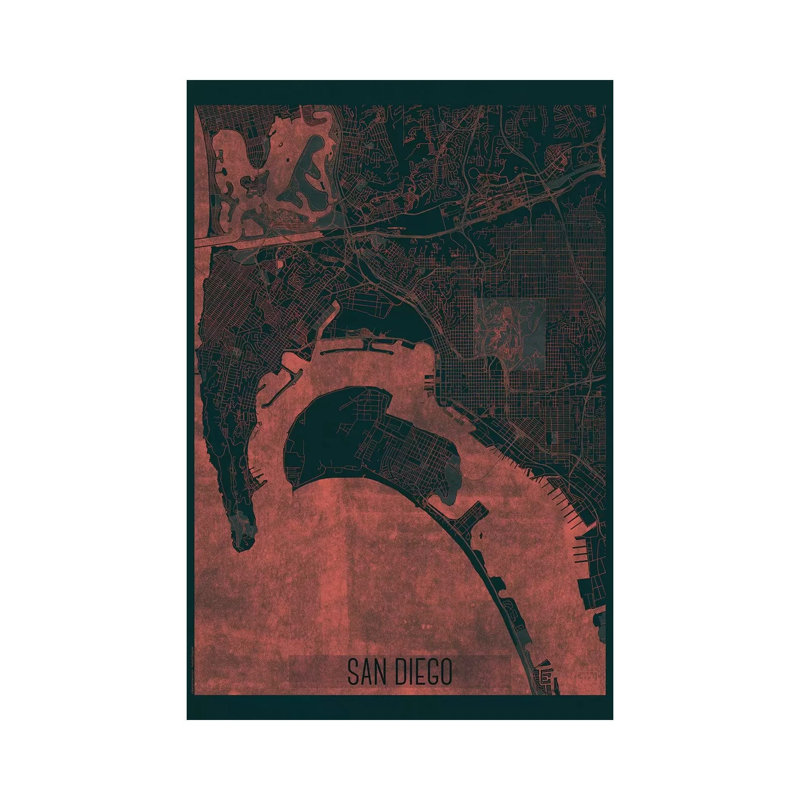 San Diego Infrared Urban Blueprint Map 1 Piece Wrapped Canvas Painting, 66.04 cm H x 45.72 cm W x 1.91 cm D