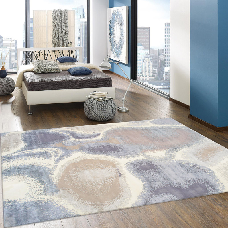 Hand Knotted Wool Abstract Area Rug in Ivory