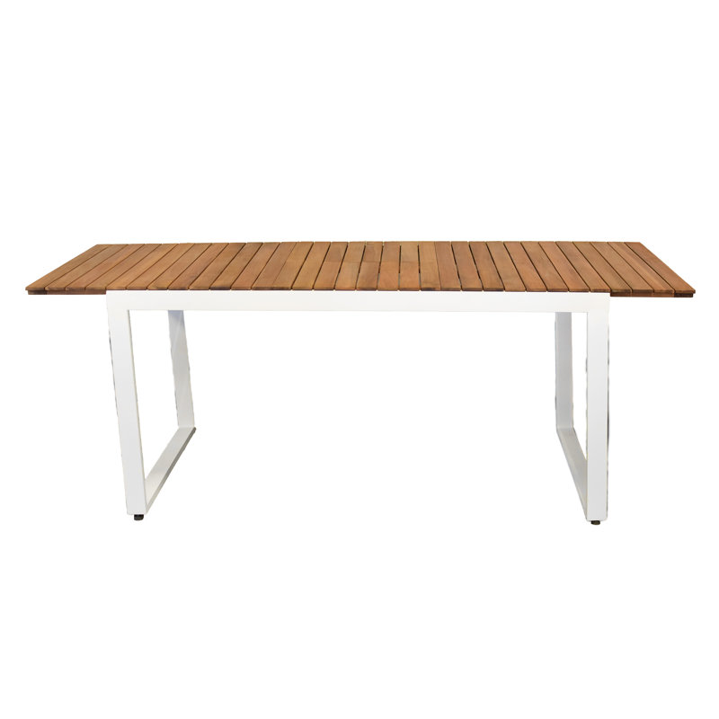 Cainin Rectangular Metal Extendable Outdoor Dining Table , 80cm cm W 90cm cm D, 74cm H x 150cm L x 90cm W, White, Light brown