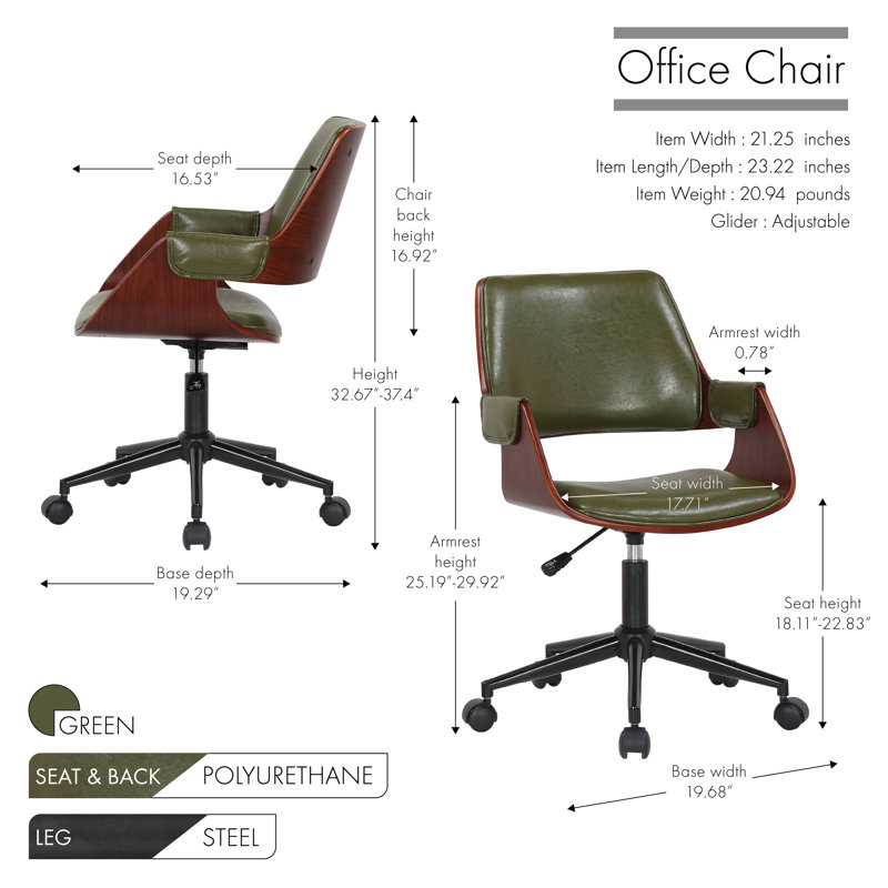 Geryon Faux Leather Mid-Century Office Chair, Green