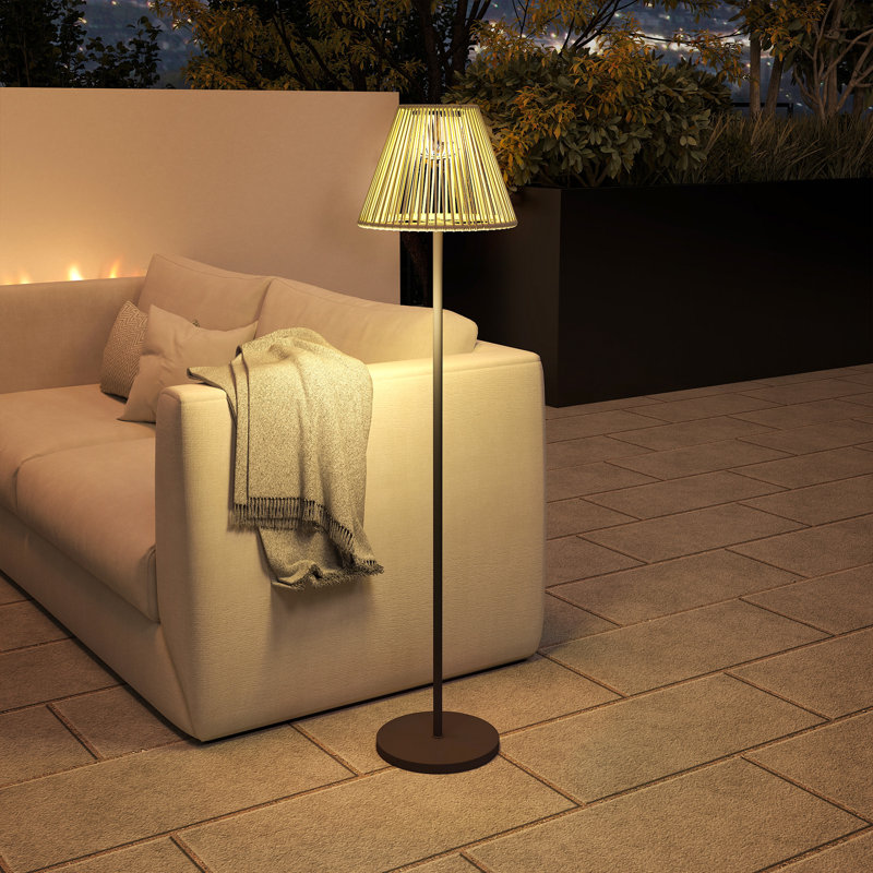 Lampe sur pied d'extérieur, lanterne solaire en osier à marche / arrêt automatique, gris