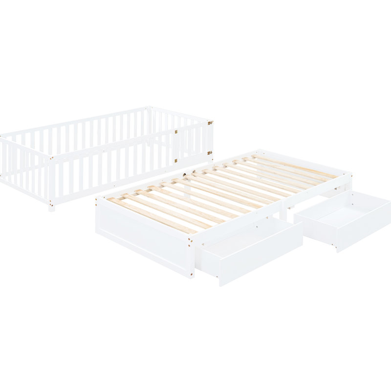 Twin Size Daybed With Fence Guardrails And 2 Drawers, White, Versatile Sleeping Option In White User- Drawer Units, Twin