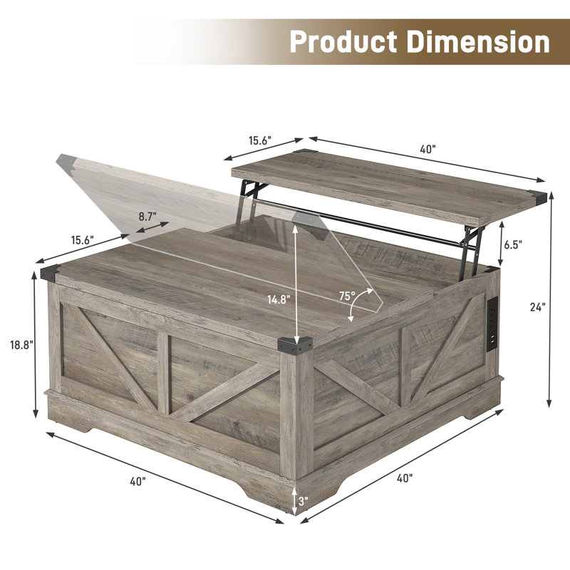 Vardell 40" Coffee Table, Gray, Gray
