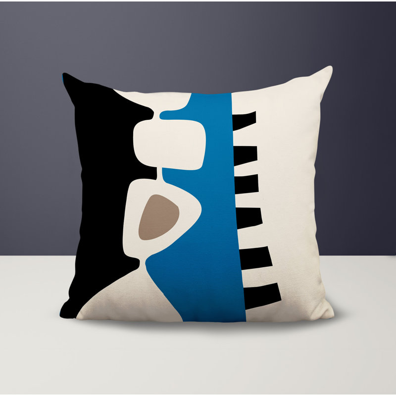 Oreiller carré réversible intérieur / extérieur Kanai, H 19 po x l 19 po, Turquoise / noir / blanc cassé abstrait